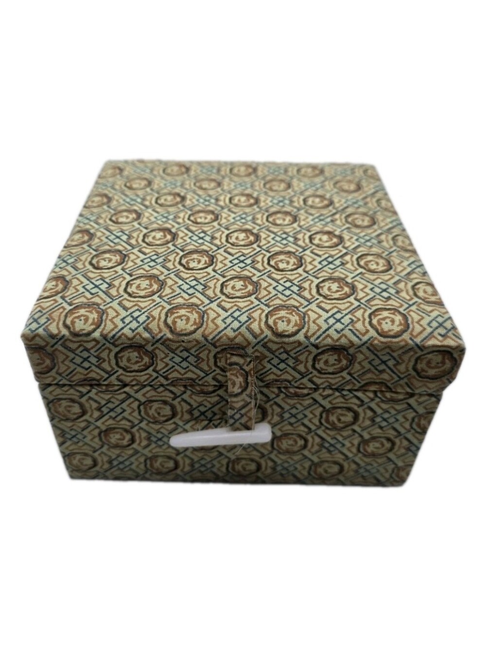 Vintage 1970s Chinese Brocade Silk Jewelry Keepsake Box Yellow Silk Bone Clasp